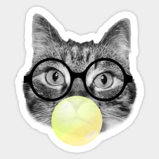 Funny cat and yellow bubble gum Sticker